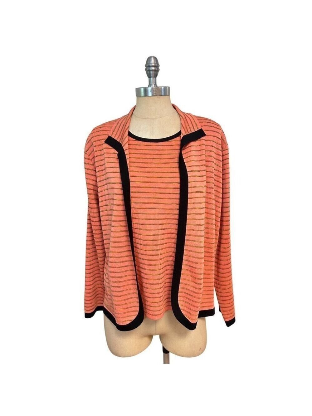 Exclusively Misook Striped 2-Piece Cardigan Sweater Tank Set Medium Acrylic